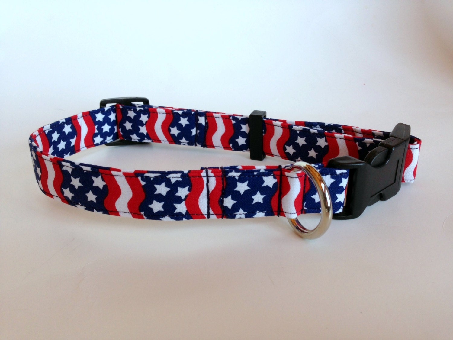 Patriotic Flag Stripes Red White Blue Dog Collar size Large
