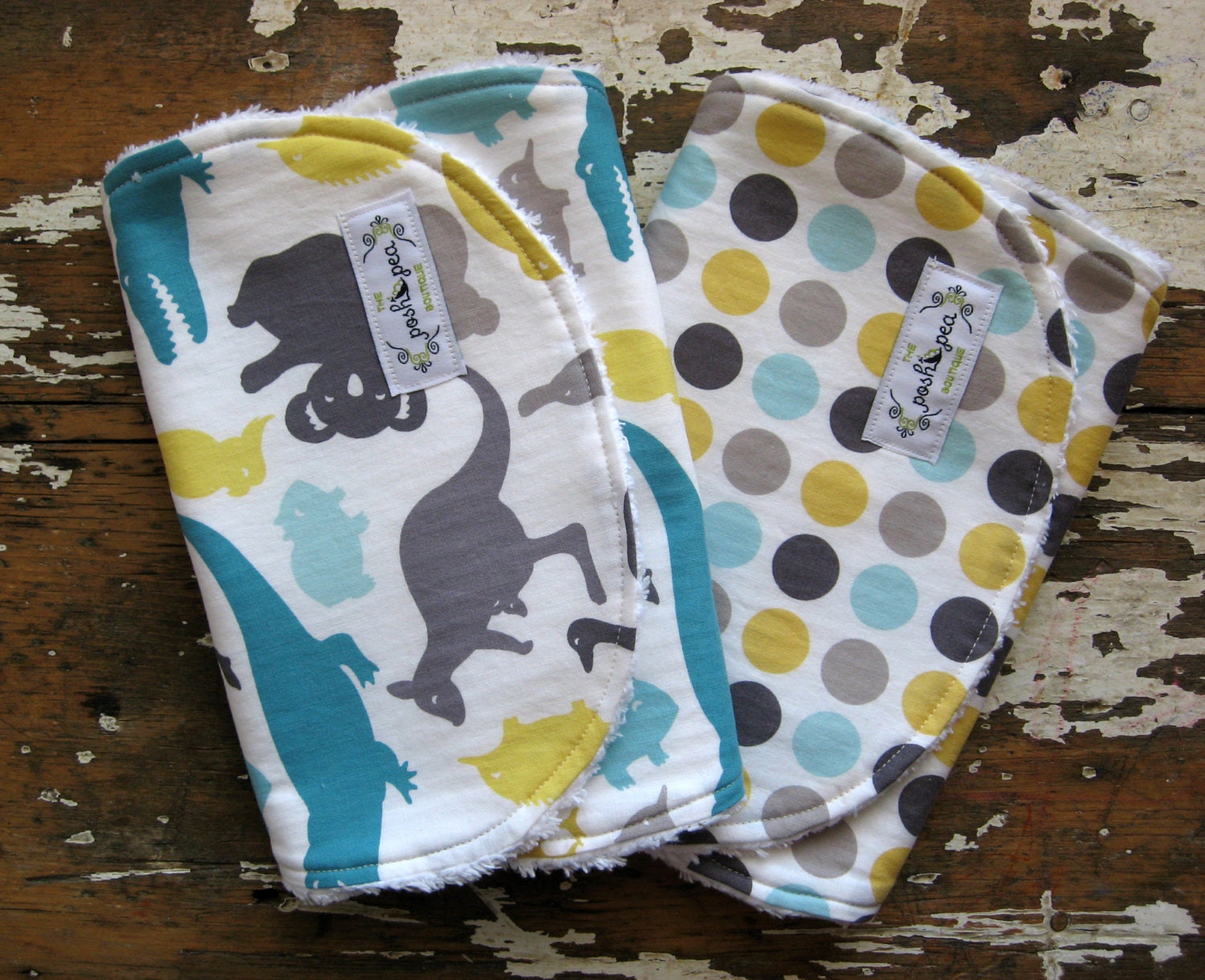 Baby Burp Cloths - Set of 2 - Gender Neutral - Down Under in Aussie Animal Friends and Dots
