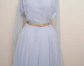 May Days Sale Vintage Dress Tea Length Powder Blue Chiffon size 12 to 14