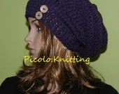 Purple Hand Knit Slouchy HIPPIE Hat, Teen Slouchy Chunky Big Beanie, Slouch Boho Cap, Hippie Hat with Two Eco  Buttons Wool/Acrylic PURPLE