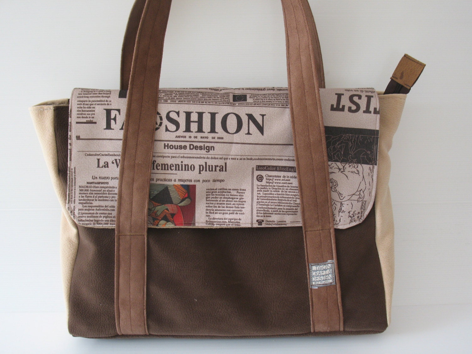 vegan brown beige laptop handbag, brown messenger bag - 13.3 inch laptop bag, notebook bag, newspaper bag, student bag, teachers bag