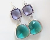 Green Earrings, Teal Earrings, Purple Earrings, Silver Earrings, Aqua, Dangle Earrings, Indian Saphire