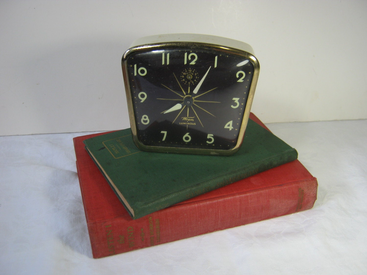Vintage LUX Alarm CLOCK Wind Up Rustic Creamy White USA Made