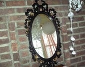 RARE   Vintage Hollywood Regency, boudoir baby girl, Syroco French country, Paris chic black ornate decorative wall mirror