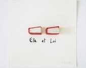 Elle et Lui (Her & Him) - book art, red leather, white, black ink, urban chic, elegant wall art, romantic, couple, French text, love, 6x6