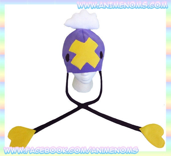 Drifloon Style Pokemon Hat - Fleece Beanie Anime Geek Purple Yellow Black Cute Kawaii Cosplay Clothing Gamer Adult Teen Child