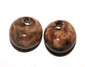 Handmade Ceramic Stoneware Textured Charms - 1 Pair Earrings Components Brown Magatama