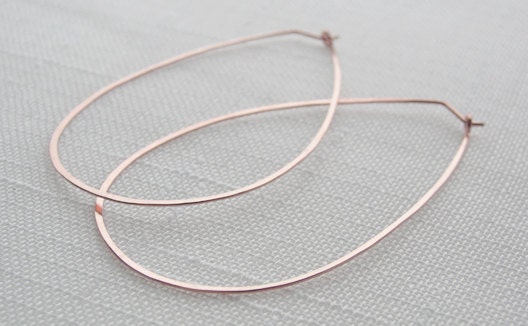 Large hammered rose gold hoops - silver pink gold hoops - teardrop hoops