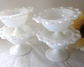 Vintage Milk Glass White Lace Edge Pedestal Bowls