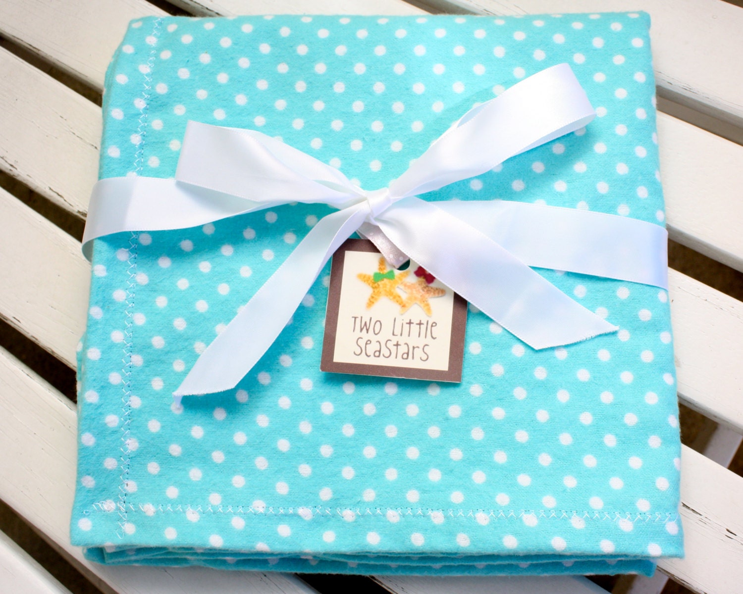 SALE - Swaddle blanket - crib blanket - stroller blanket - flannel blanket - gender neutral blanket - Teal with white polka dots