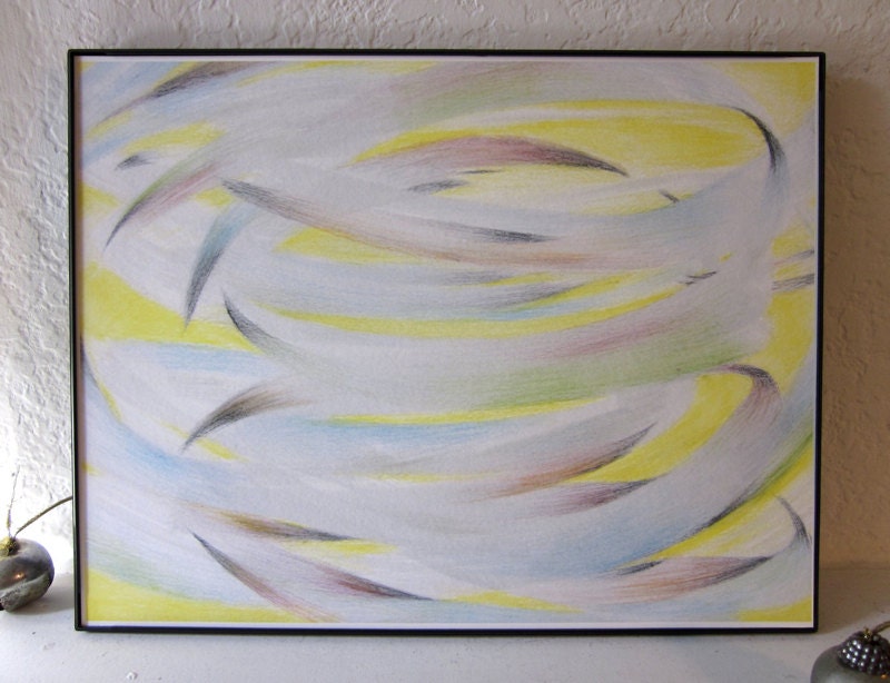 Atomica.  Yellow and gray art, Giclée print, modern wall art, pastel colors, retro design