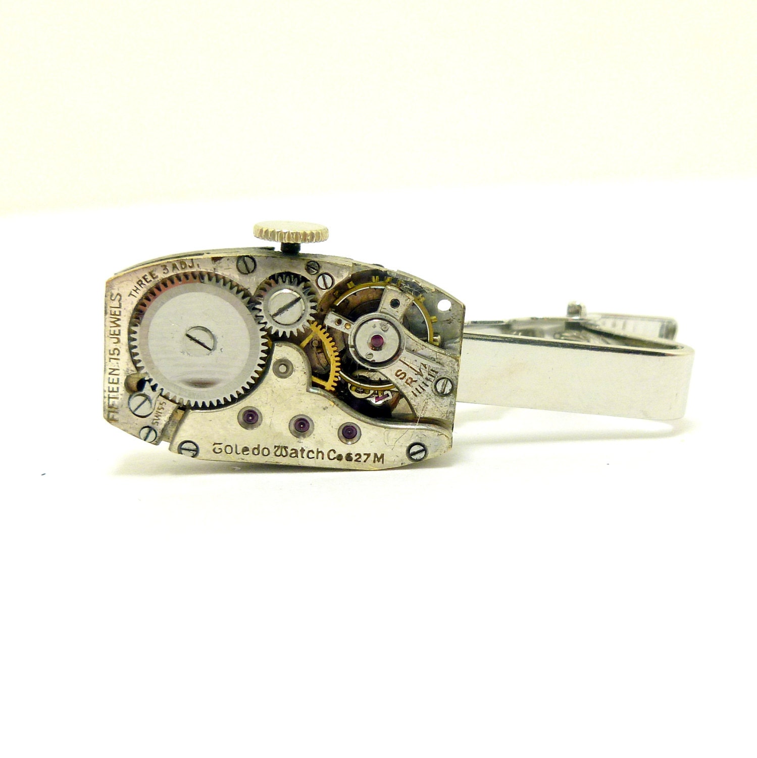 Mens Tie Clip, Steampunk Watch Movement Tie Tack, Steampunk Clothing Accessories