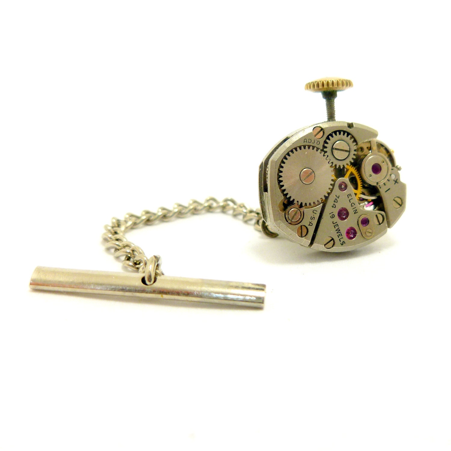 Steampunk Watch Tie Tack, Best Man Gifts, Wedding Party Mens Accessories