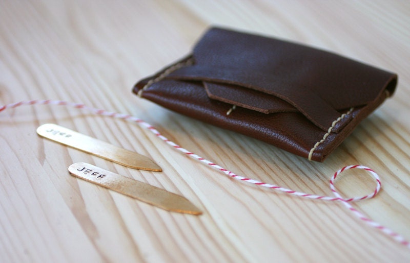 Personalized Collar Stays with Leather Carrying Case