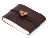 Leather Journal or Leather Sketchbook with Heart Button, Dark Antique Burgundy, Pocket Sized, Handbound Coptic Stitch