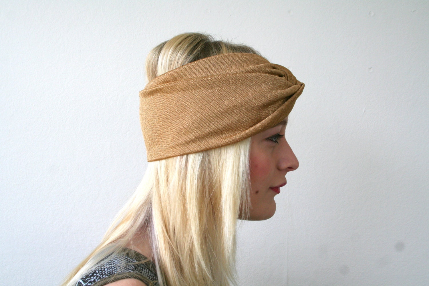 Gold turban headband, golden glitter headband, stretch turban twist (H22)