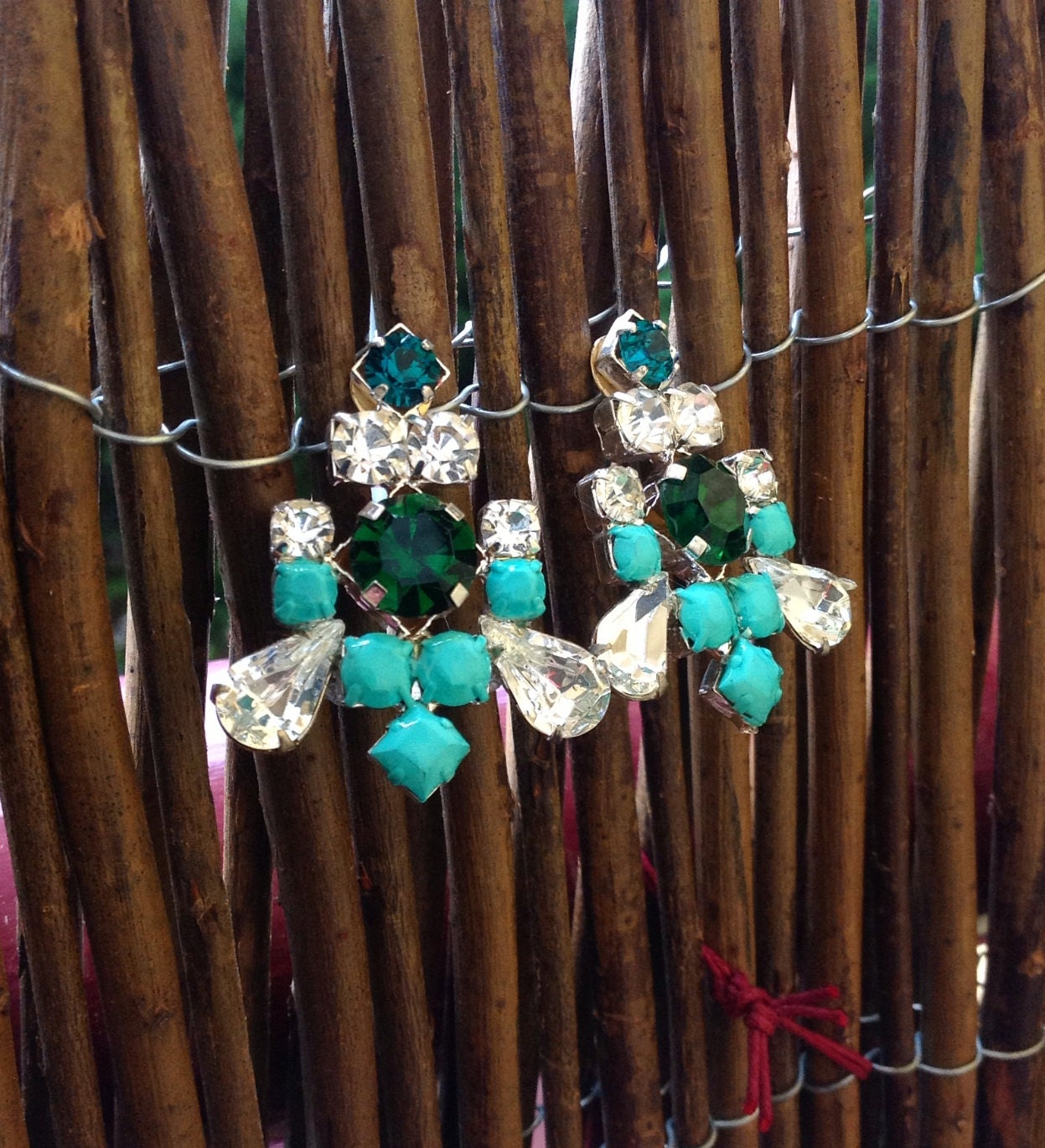 One of a Kind Hand Painted Swarovski Vintage Rhinestone Earrings