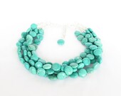 Teal Jewelry - Chunky Turquoise Necklace - 4 Strand Chunky Turquoise Statement Necklace - Turquoise Coin Necklace