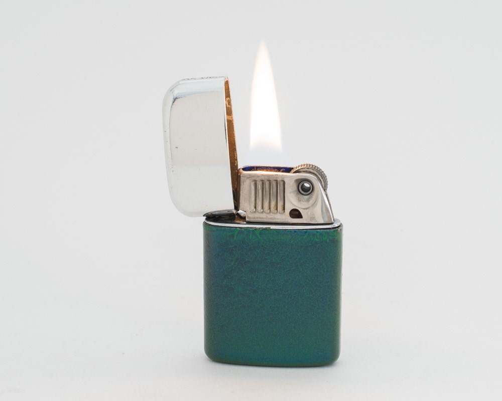 Hand Painted 1960s Ronson Typhoon Pocket Lighter With Color Shifting Enamel