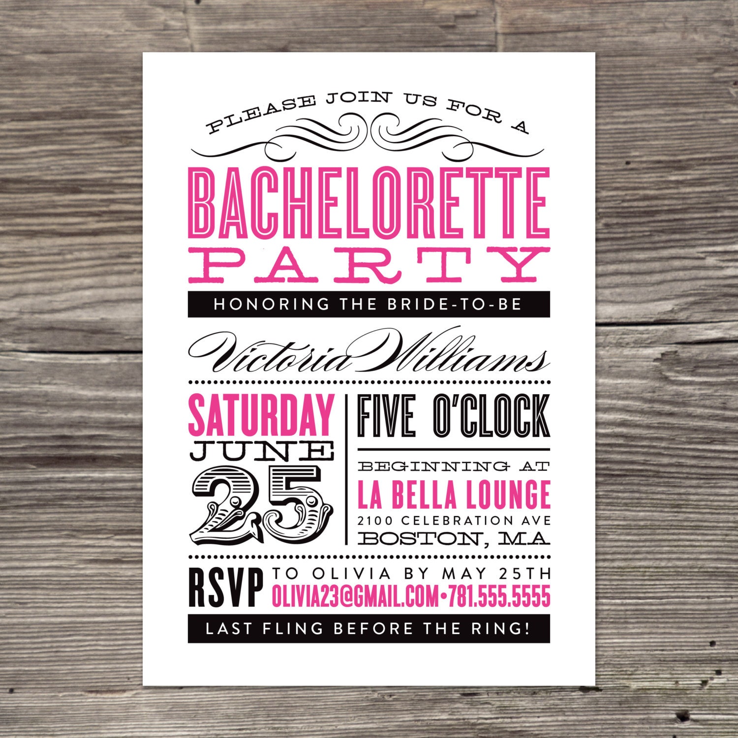 Old Fashioned Bachelorette Party Invitation