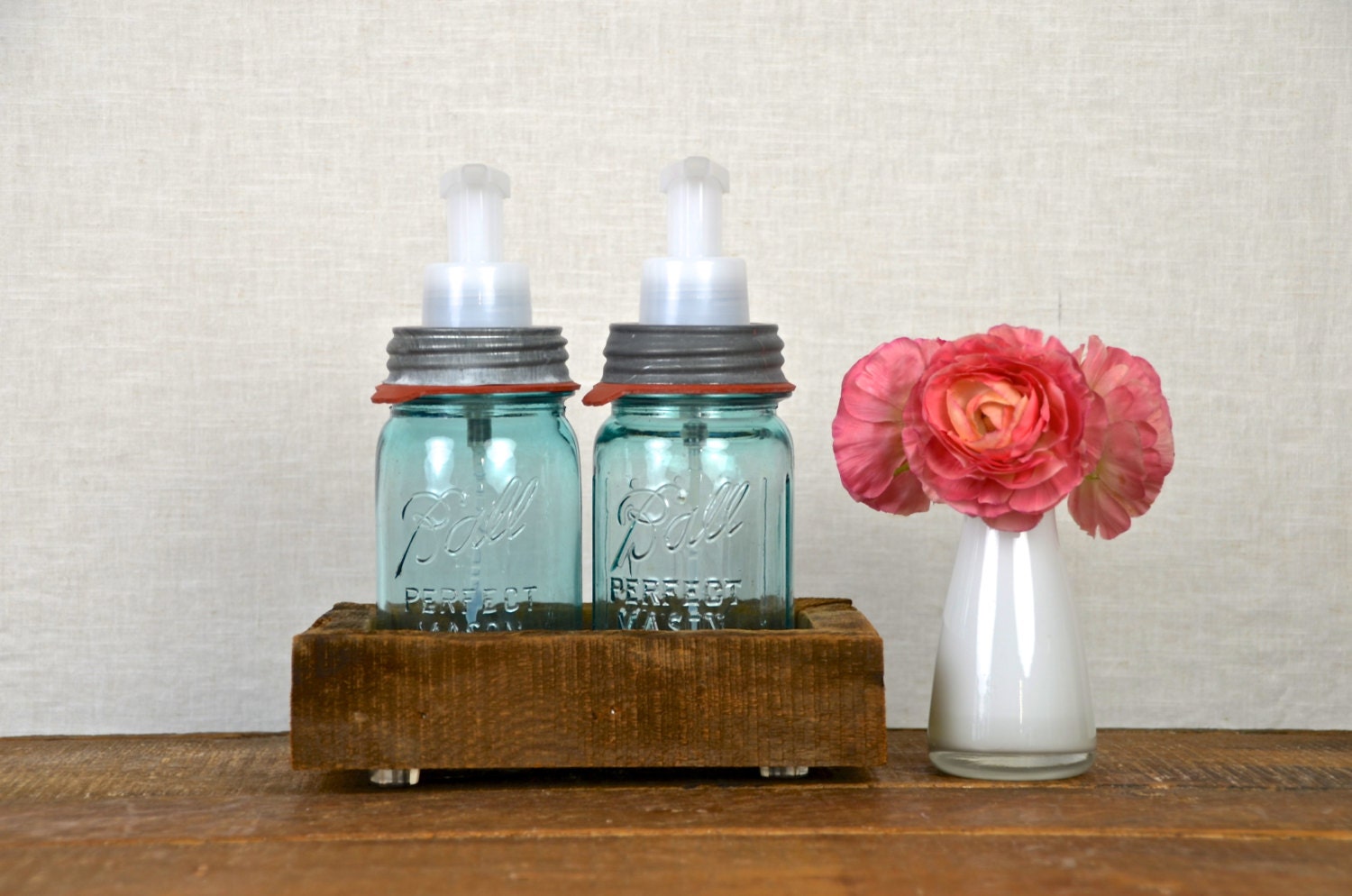 Kitchen Sisters Foaming Soap Dispenser Set with Barn Board Base