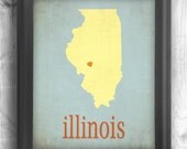 Illinois typographic print map art state poster wall sign choose your color - 11x14 Typography
