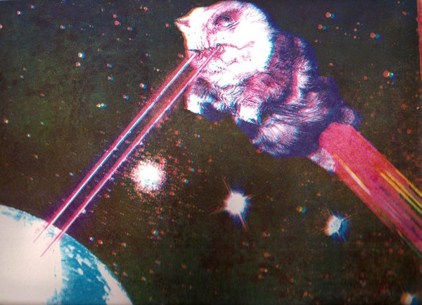 Funky Catsterz In Outer Space - Limited Edition 11x14 Lithograph Cat Art Print