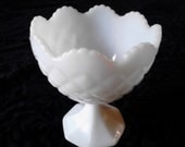 Vintage Milk Glass Compote or Candy Dish Diamond Pattern on Pedestal Scalloped Edge Wedding Decor Centerpiece or Candy Buffet by Napco