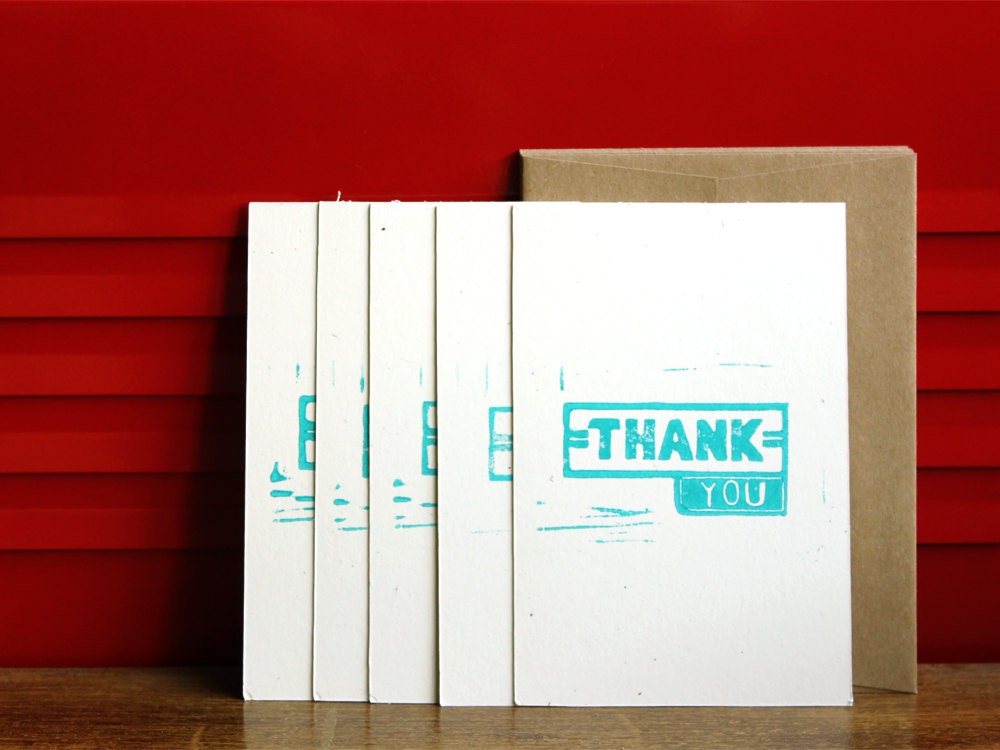 Thank You, Linoleum Block Notecards with Envelopes (5-pack)