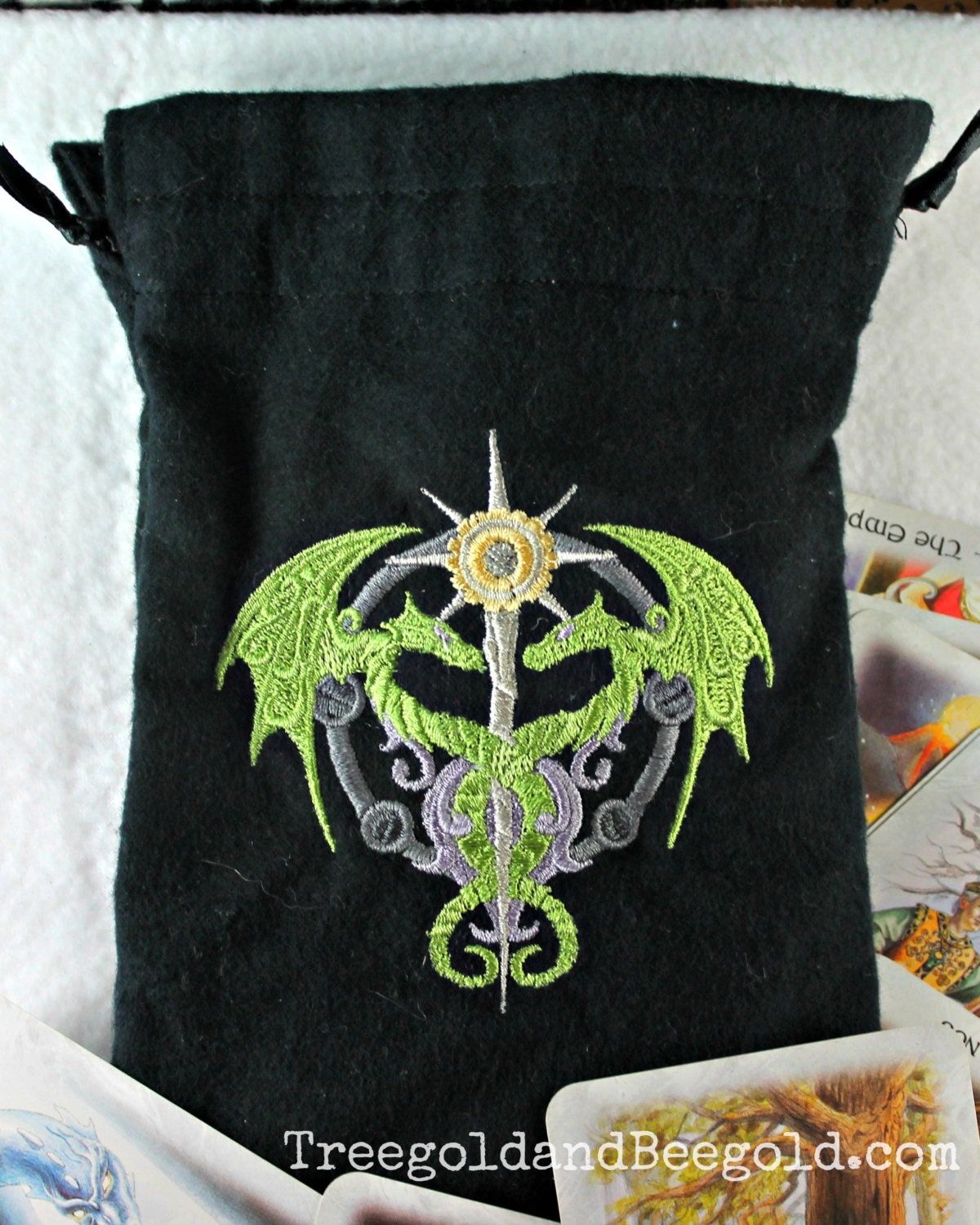 Steampunk Dragon  Embroidered Tarot or Rune Bag