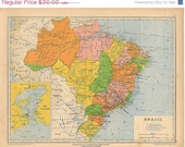 1929  Map Brazil Vintage Color Block Wall Decor