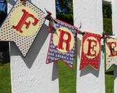 Patriotic Banner "FREEDOM" Red, White, Blue - Decoration, Memorial Day, Flag Day, July 4th