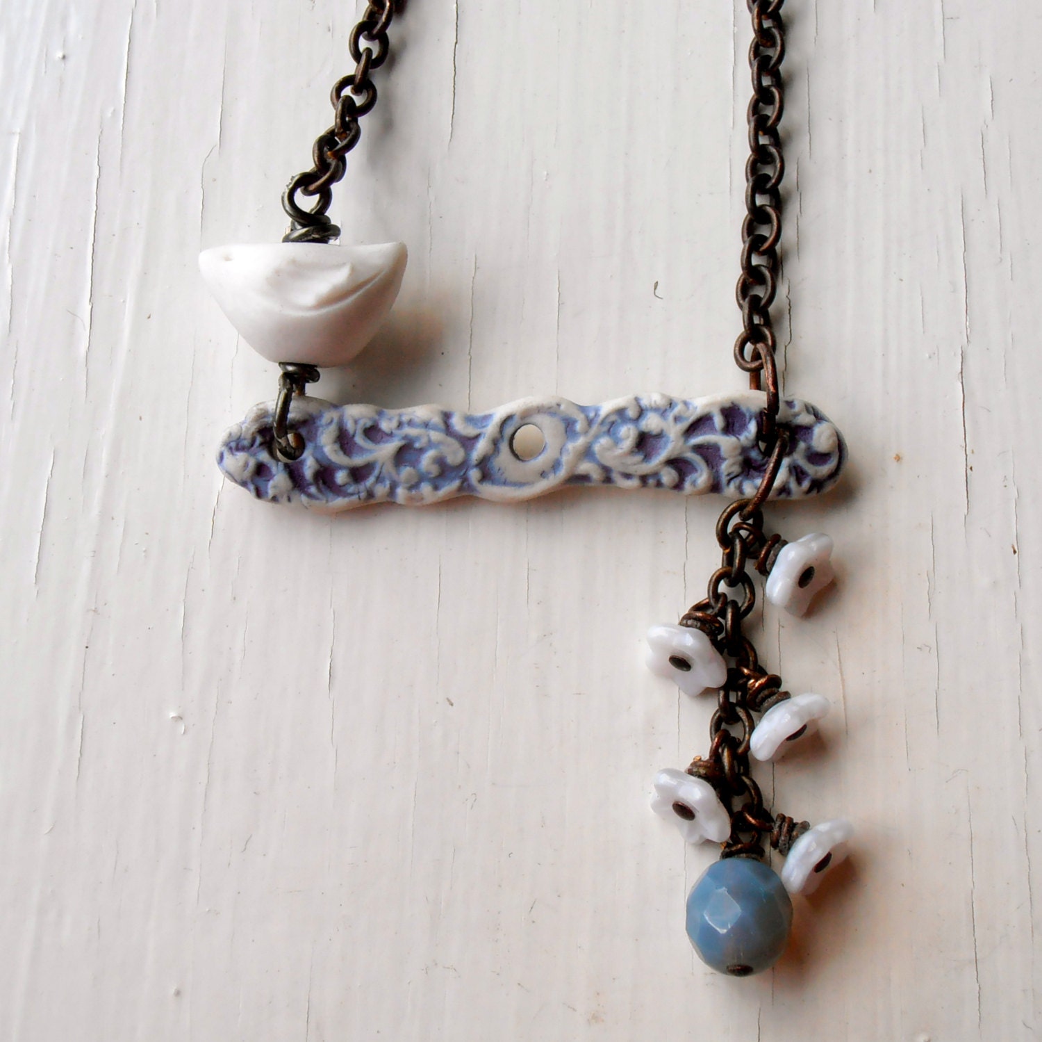 Delicacy - handmade necklace, chain necklace, bead necklace, bird jewelry, delicate jewelry, porcelain jewellery