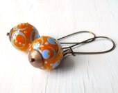 Marrakech - orange earrings, lampwork earrings, purple earrings, bohemian earrings, copper earrings, orange jewelry, orange jewellery