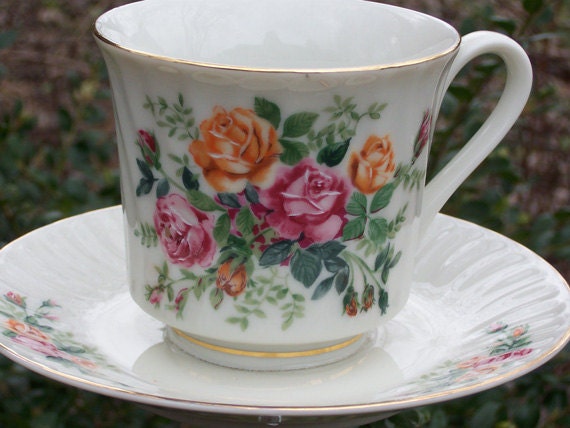 Floral Tea Cup Yard Art Garden Decor