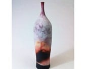 Saggar Vase in orange white pink black and red