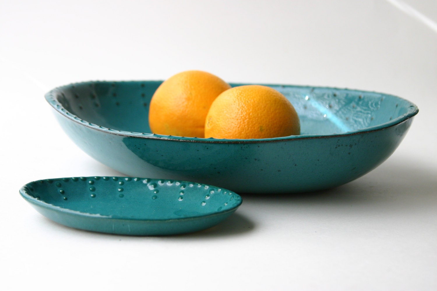 Large Oval Stoneware Family Bowl - Dark Teal Turquoise - Modern Dinnerware Home Decor