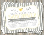 bird baby shower invitation, typography baby shower invitation with birch trees, digital, printable file (any colors)