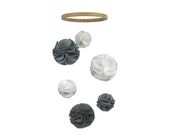 Gray and White Pom Pom Modern Nursery Mobile - Baby Crib Mobile