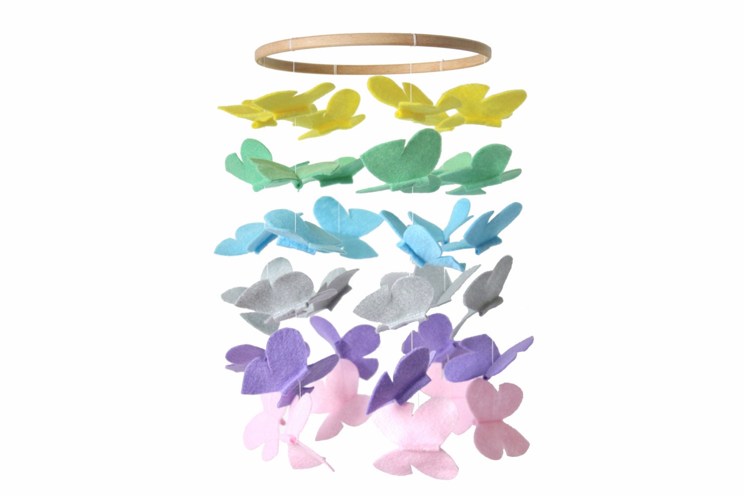 Large Butterfly Mobile - Pastel Baby Crib Mobile - Yellow Mint Blue Gray Lavender Pink
