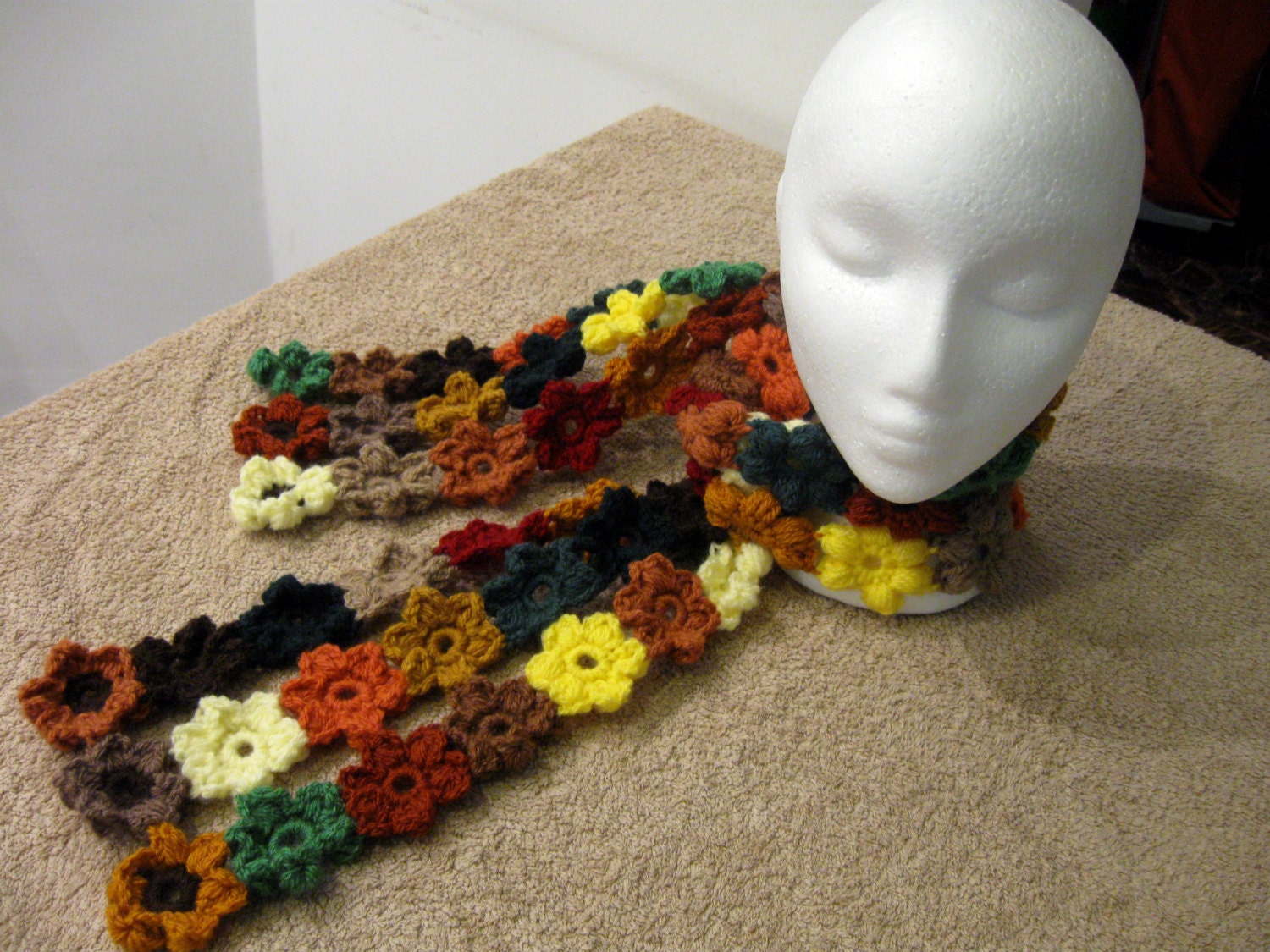 Puff Flower Scarf - Fall Colors