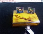 Quality Vintage Cuff Links & Tie Tack 1950's 1960's Set in Original Box by Beauty Watermelon Stones