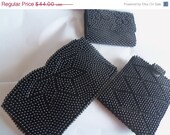 Vintage Black Beaded Change Purse, Wallet & Key Holder Set of 3 Retro Small Clutch 1960's Japan Old Hollywood Glam Fashion Accessories