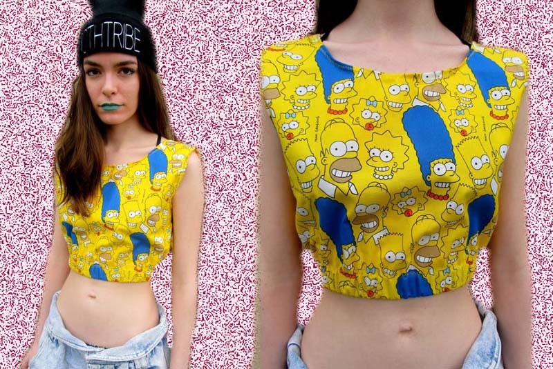SIMPSONS Yellow Crop Top Grunge 90's Style GNAR Shirt