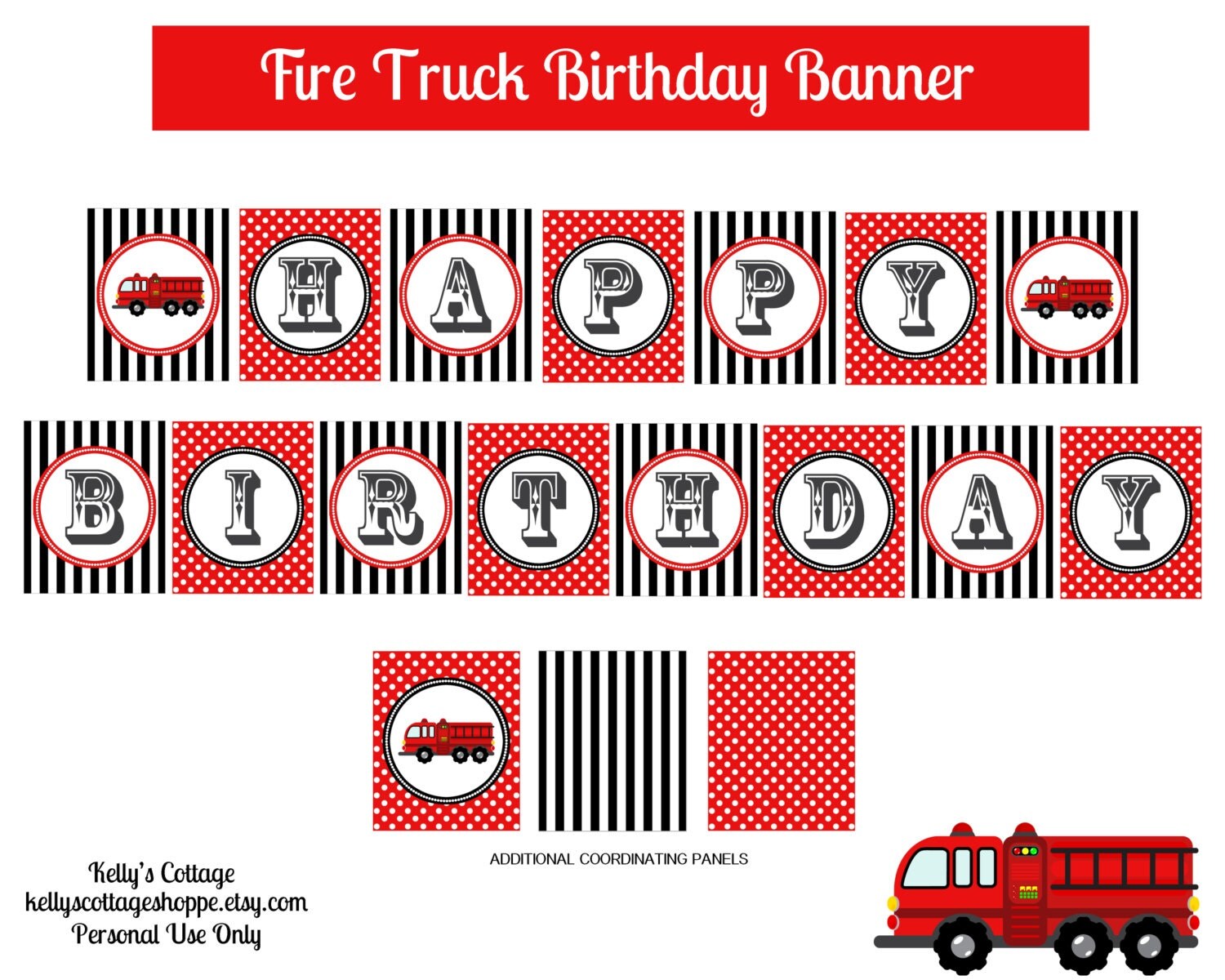 Instant Download, Printable Fire Truck Birthday Banner Il_570xn