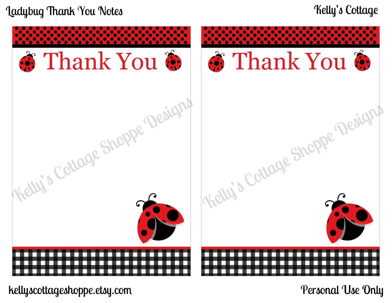 Instant Download, Printable Ladybug Birthday Party Thank You Notes (5 x 7) Il_570xn