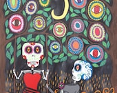 Kerri Ambrosino Original Mexican Folk Art Day of The Dead Sugar skulls Evil Eye Love