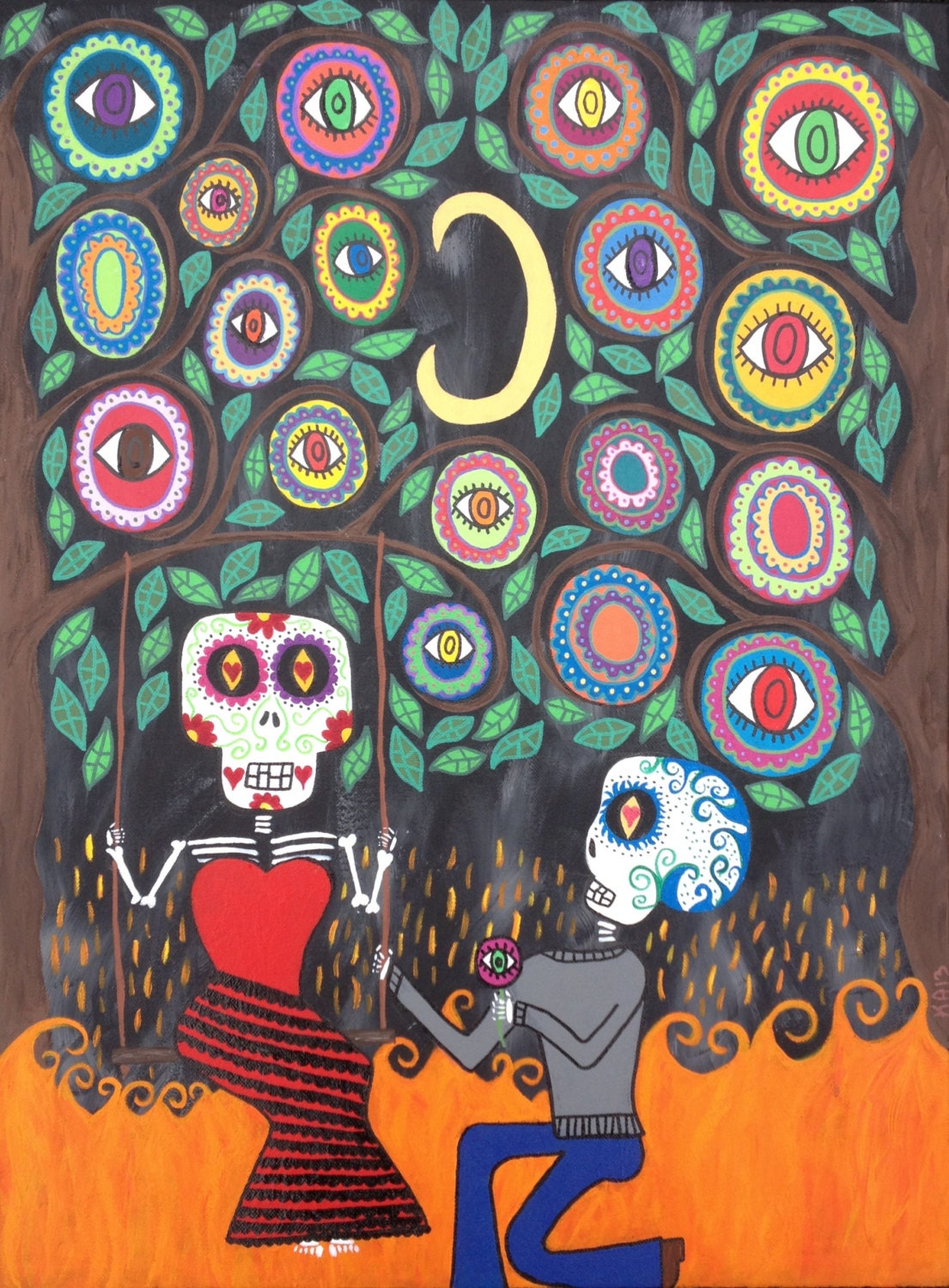 Kerri Ambrosino Original Mexican Folk Art Day of The Dead Sugar skulls Evil Eye Love