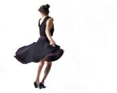 Vintage Early 90s Neon Pink and Black Dress. Full Circle Skirt. Grecian Draping Top. Size Small/ Medium