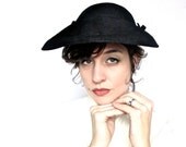 Vintage 1950s Black Felted Wool Long Brimmed Statement Hat
